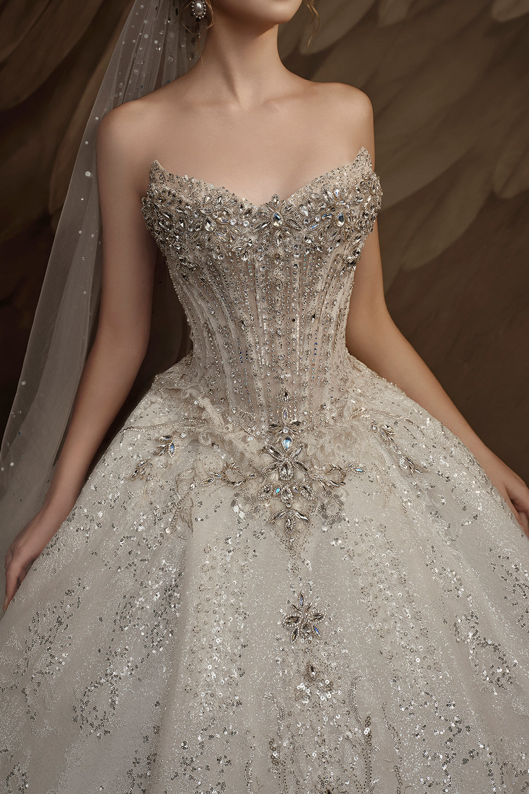 Strapless Embellished Corset Long A-line