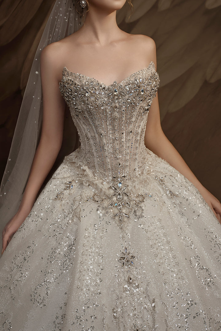 Strapless Embellished Corset Long A-line
