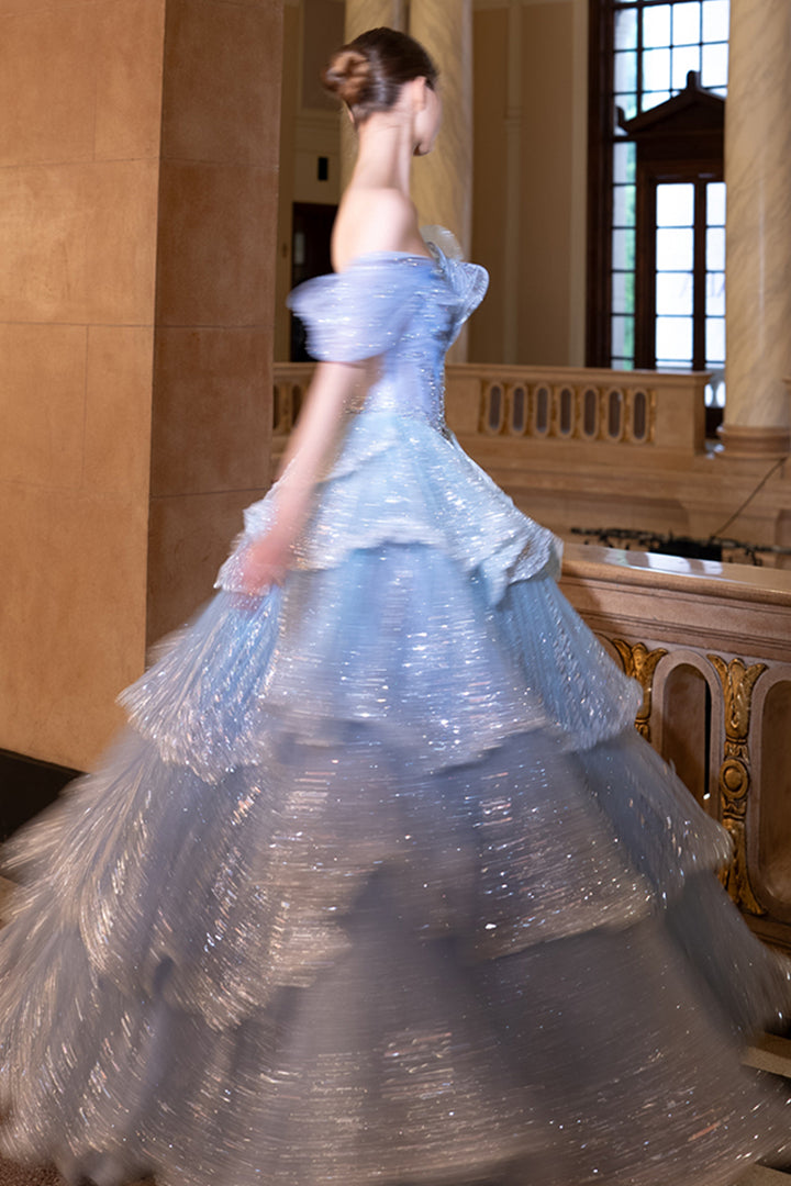 Off-The-Shoulder Tulle A-Line with Tiered Ruffles