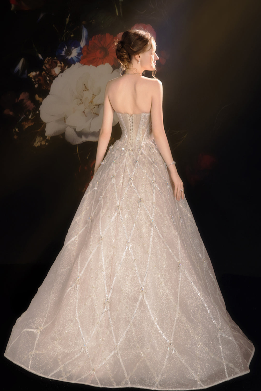 3D Floral A-Line Dress with Bead Embroidery