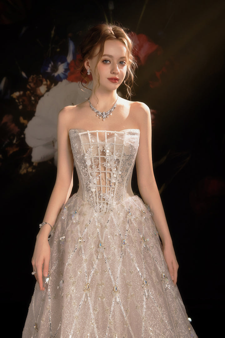 3D Floral A-Line Dress with Bead Embroidery