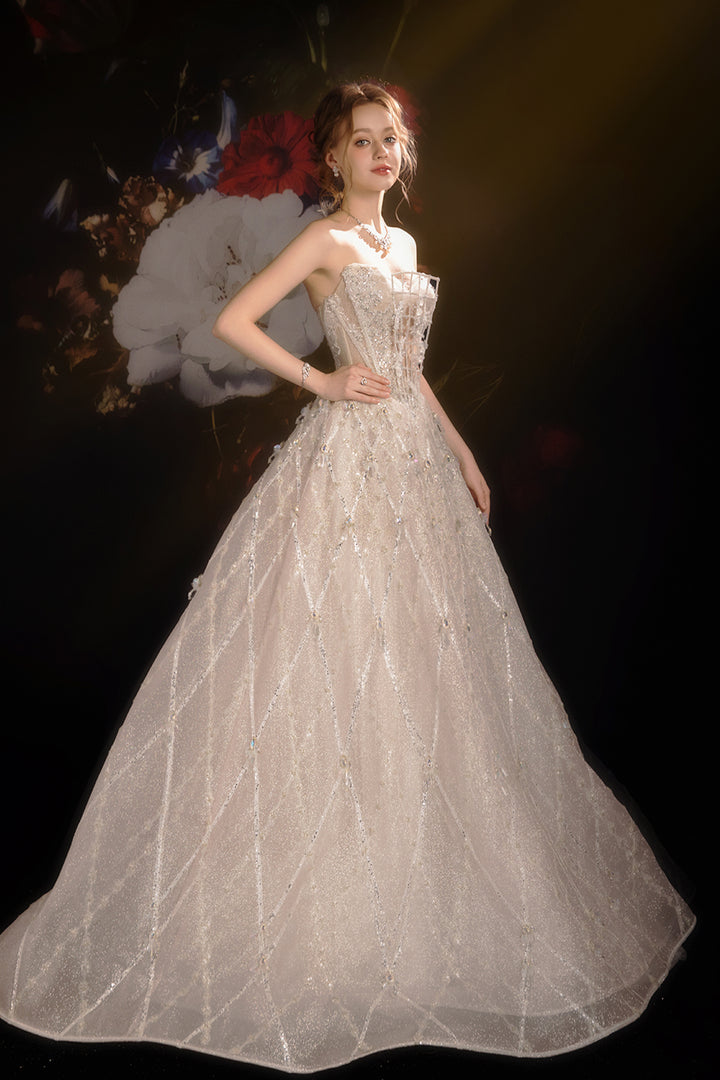 3D Floral A-Line Dress with Bead Embroidery