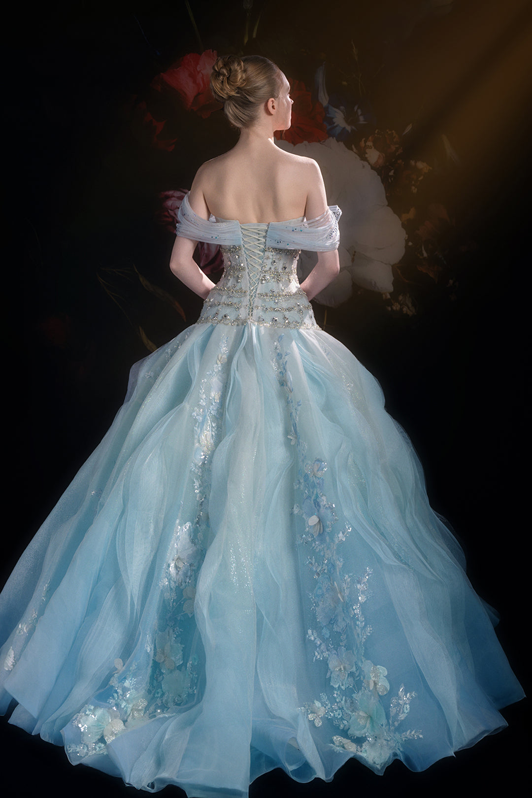 A-Line Dress with Crystal Embellishment and 3D Florals