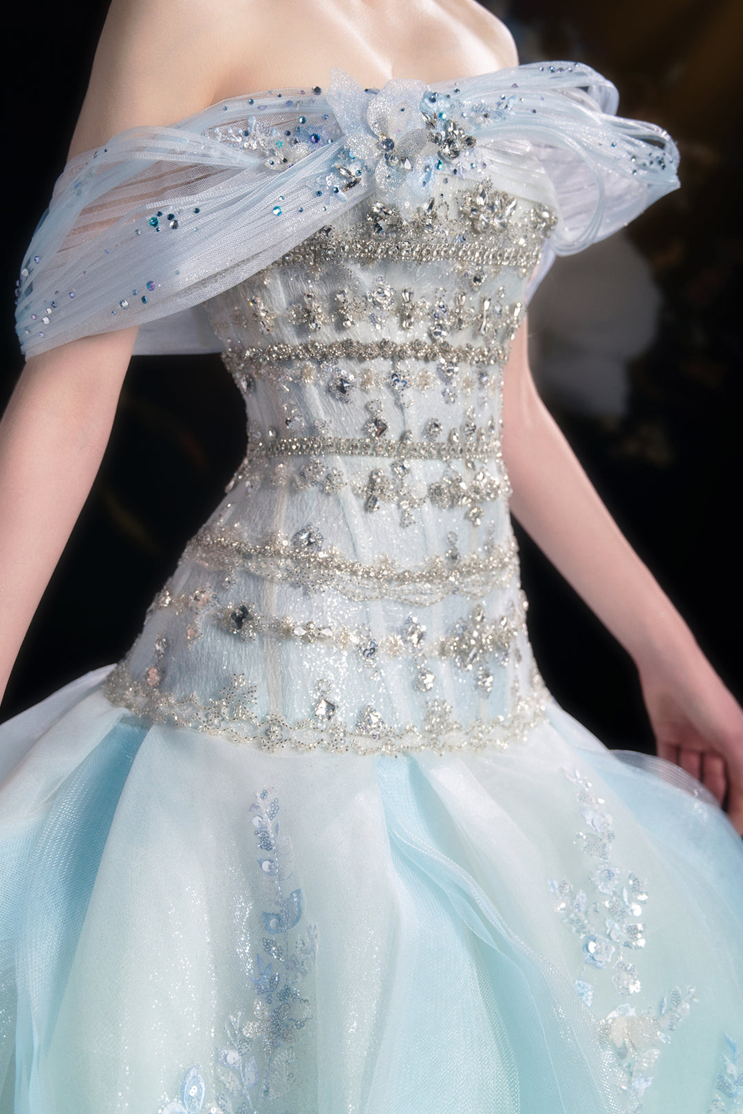 A-Line Dress with Crystal Embellishment and 3D Florals