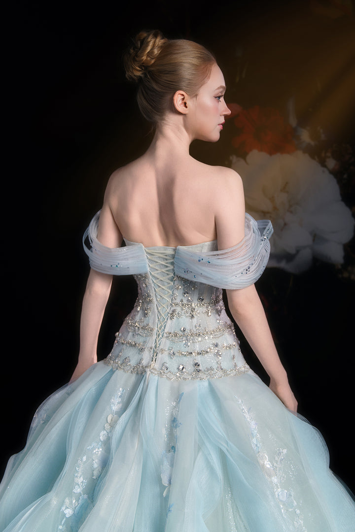 A-Line Dress with Crystal Embellishment and 3D Florals