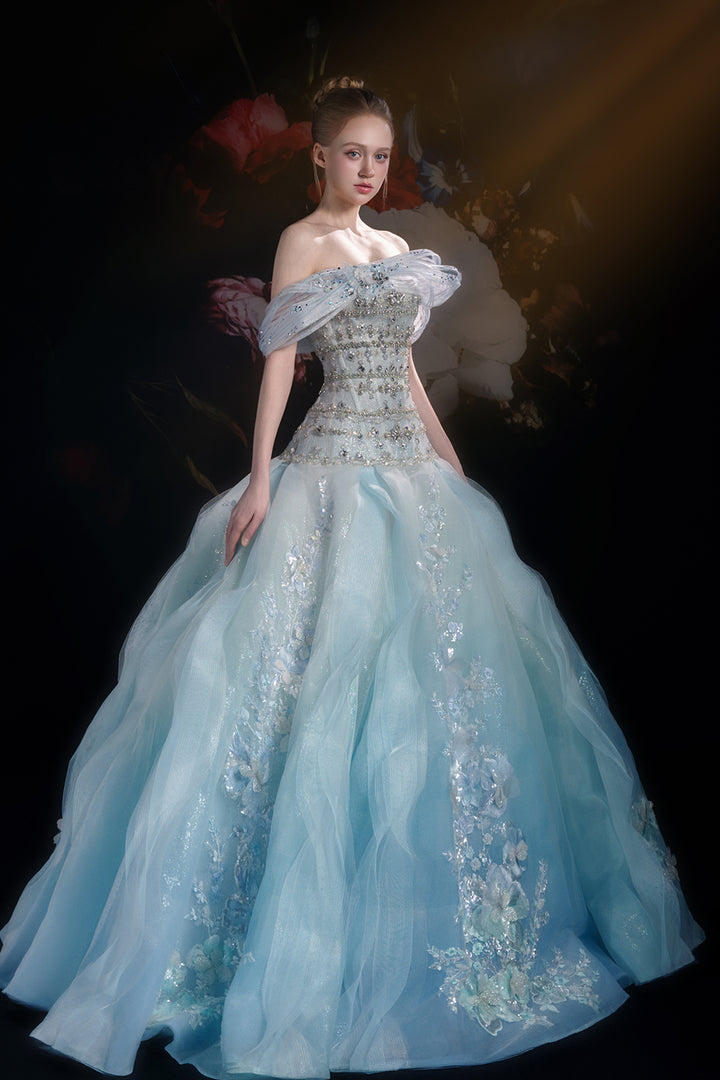 A-Line Dress with Crystal Embellishment and 3D Florals