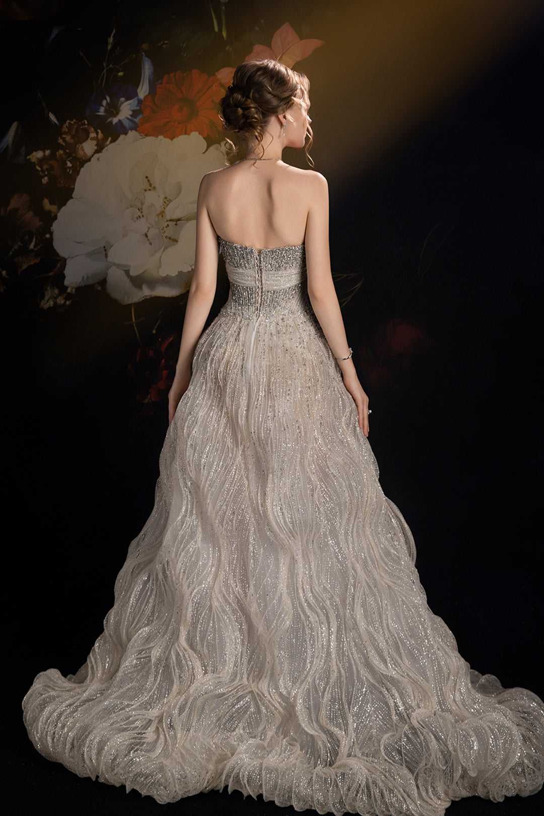 Corseted A-Line Dress with Sheer Layers