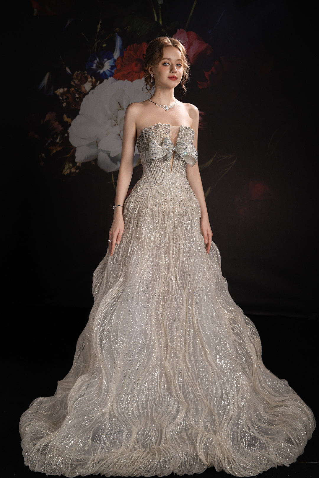 Corseted A-Line Dress with Sheer Layers