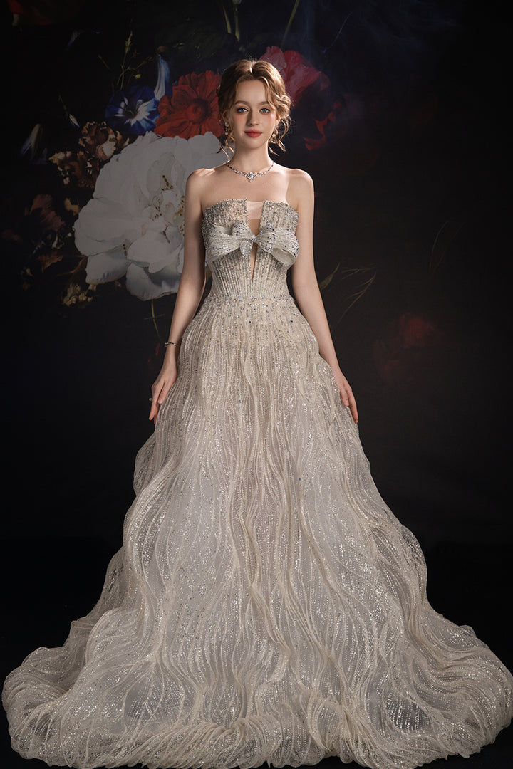 Corseted A-Line Dress with Sheer Layers