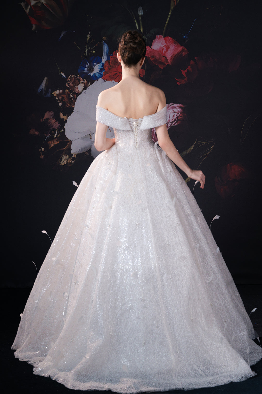 Off-The-Shoulder Neckline A-Line Dress with Beading