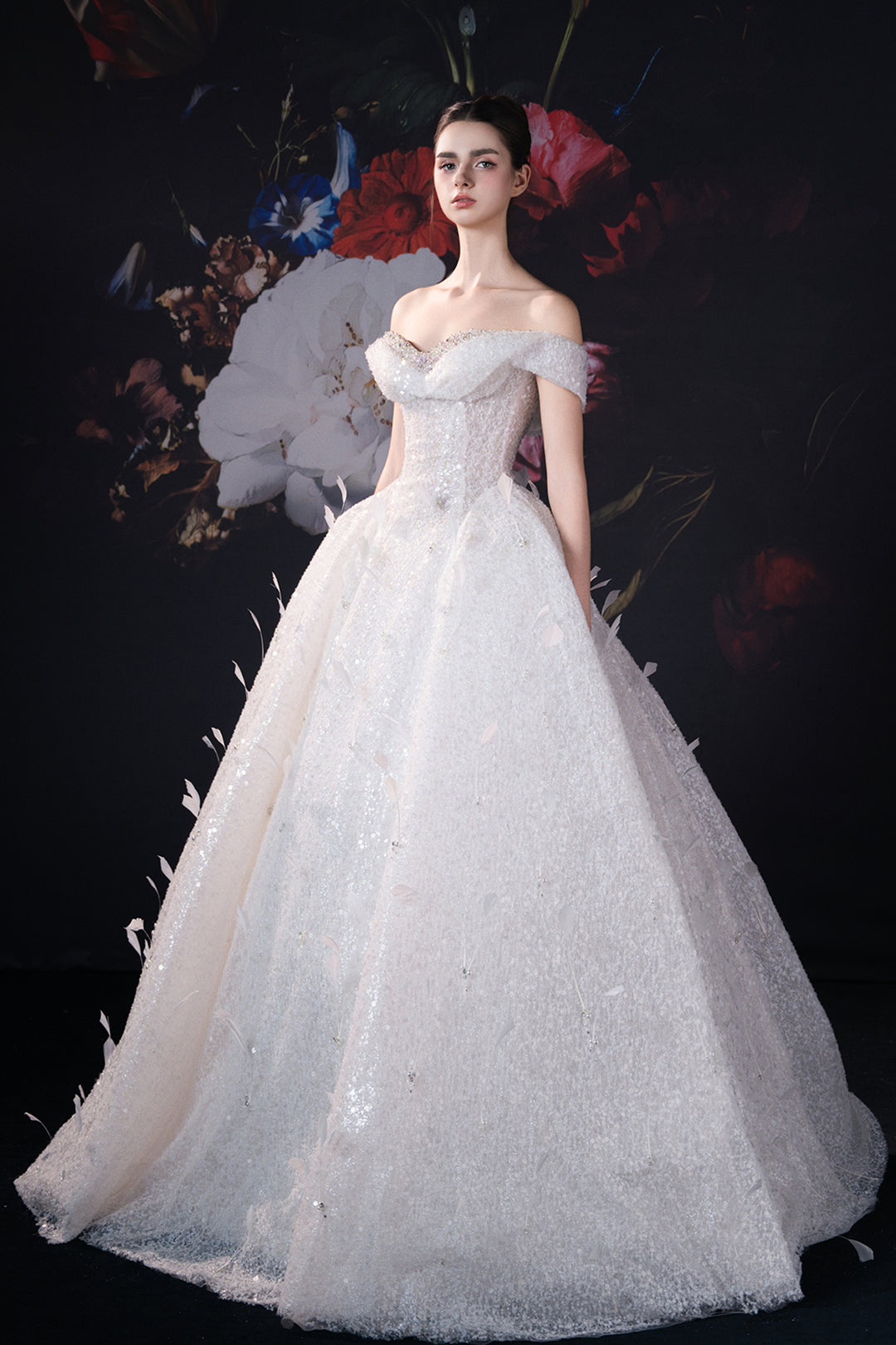 Off-The-Shoulder Neckline A-Line Dress with Beading