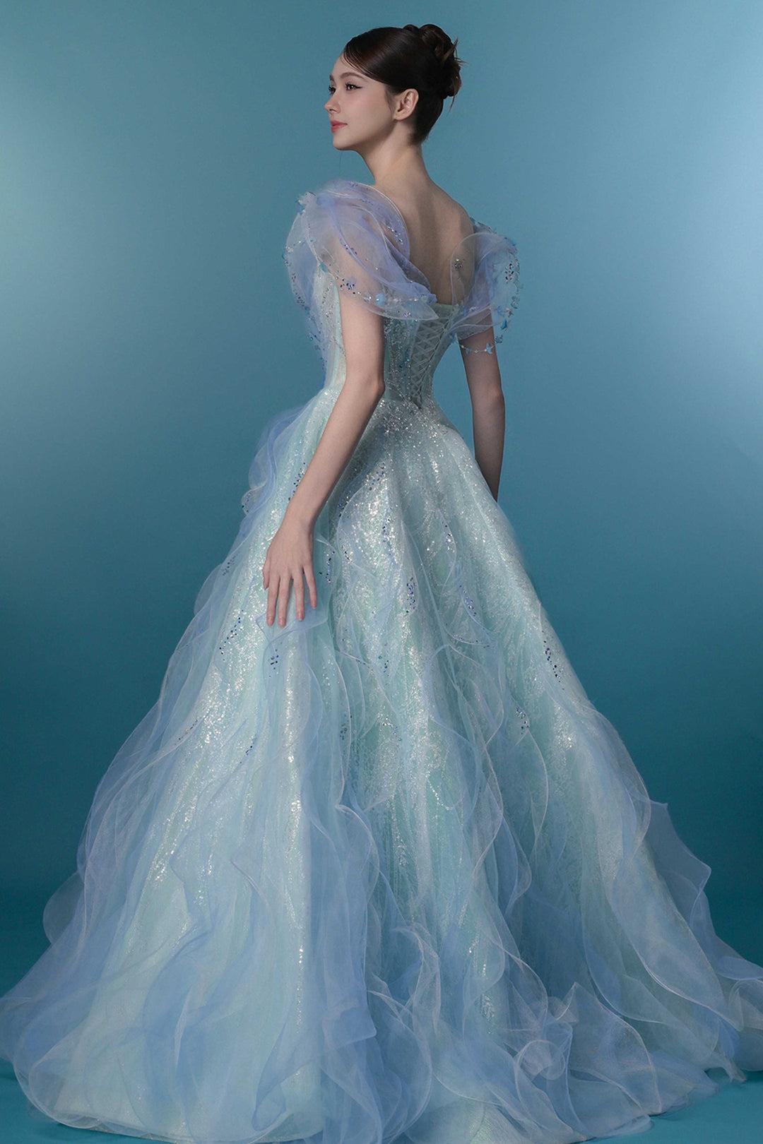 Off-The-Shoulder Corset Dress with 3D Floral Appliqués