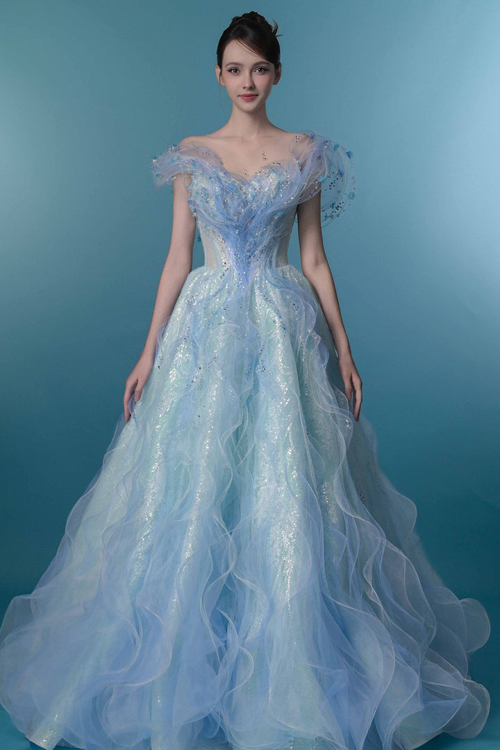 Off-The-Shoulder Corset Dress with 3D Floral Appliqués