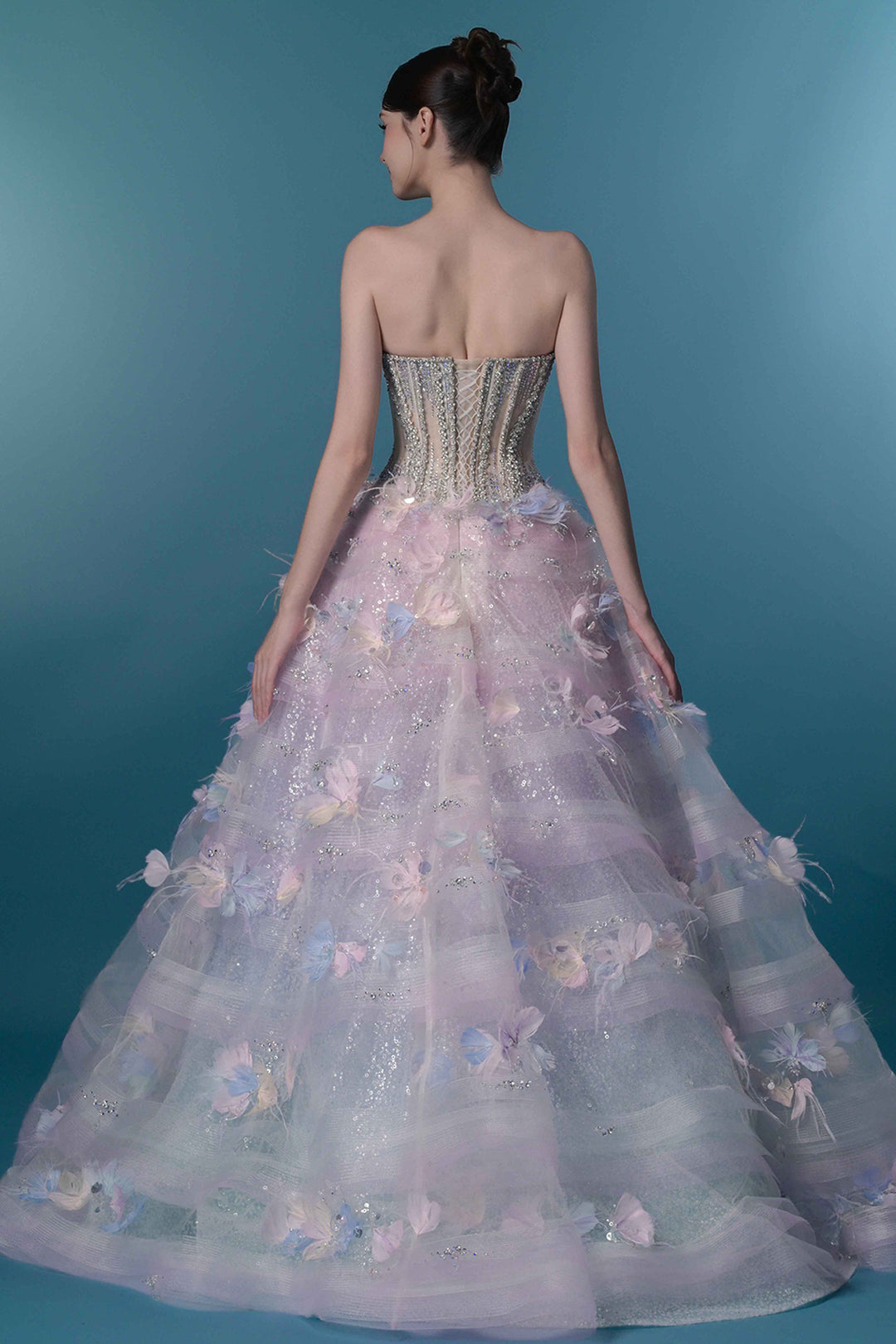 A-Line Dress with 3D Floral Appliqués
