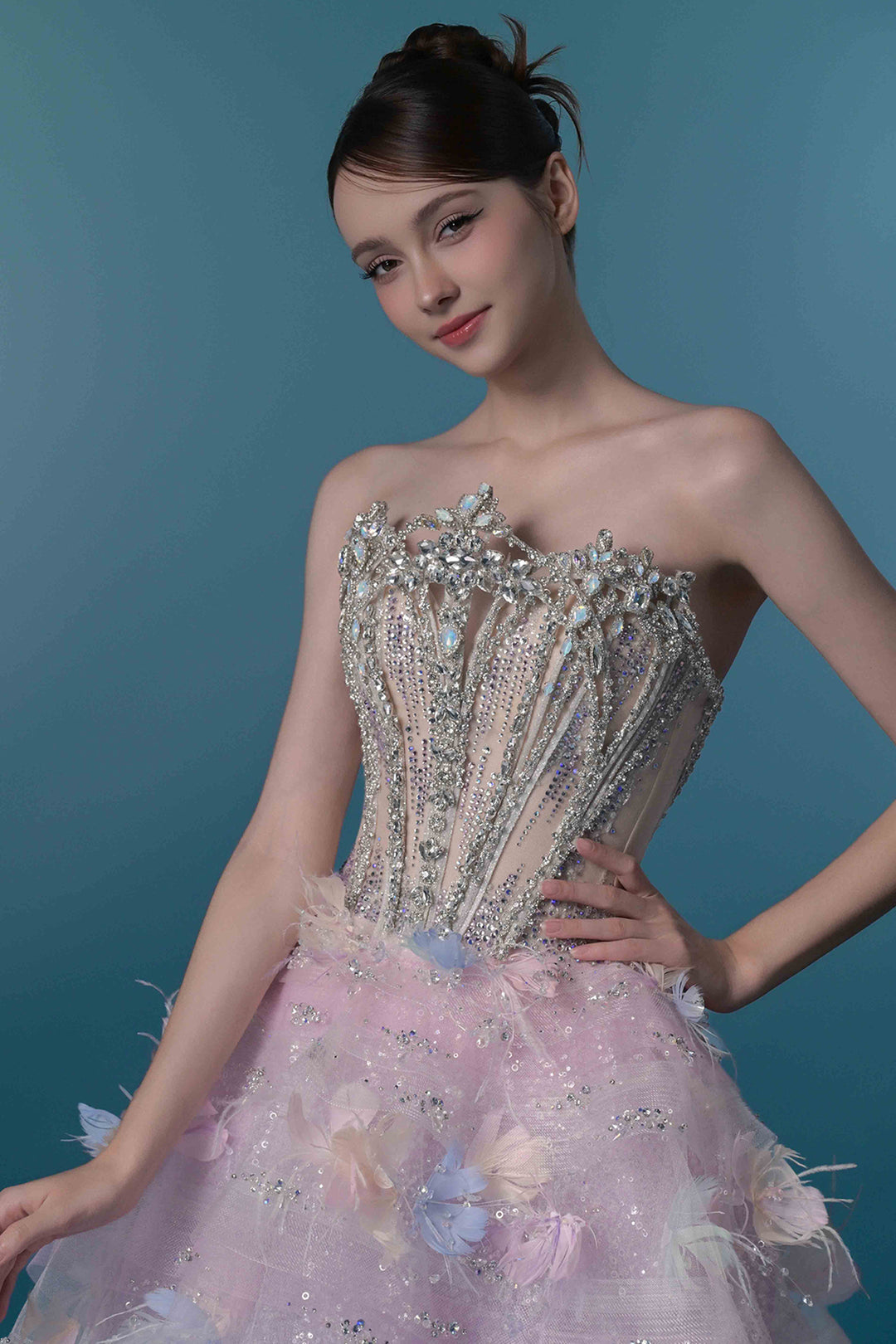 A-Line Dress with 3D Floral Appliqués