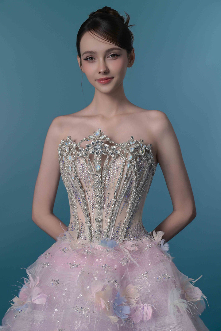 A-Line Dress with 3D Floral Appliqués