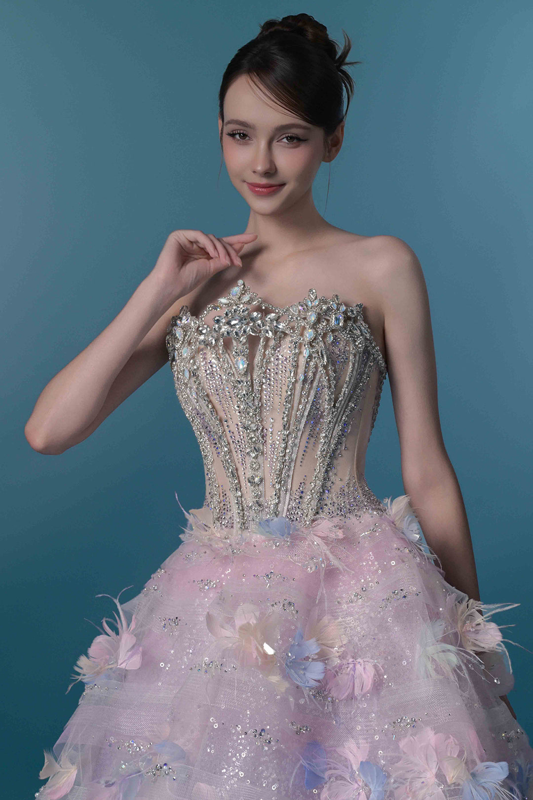 A-Line Dress with 3D Floral Appliqués