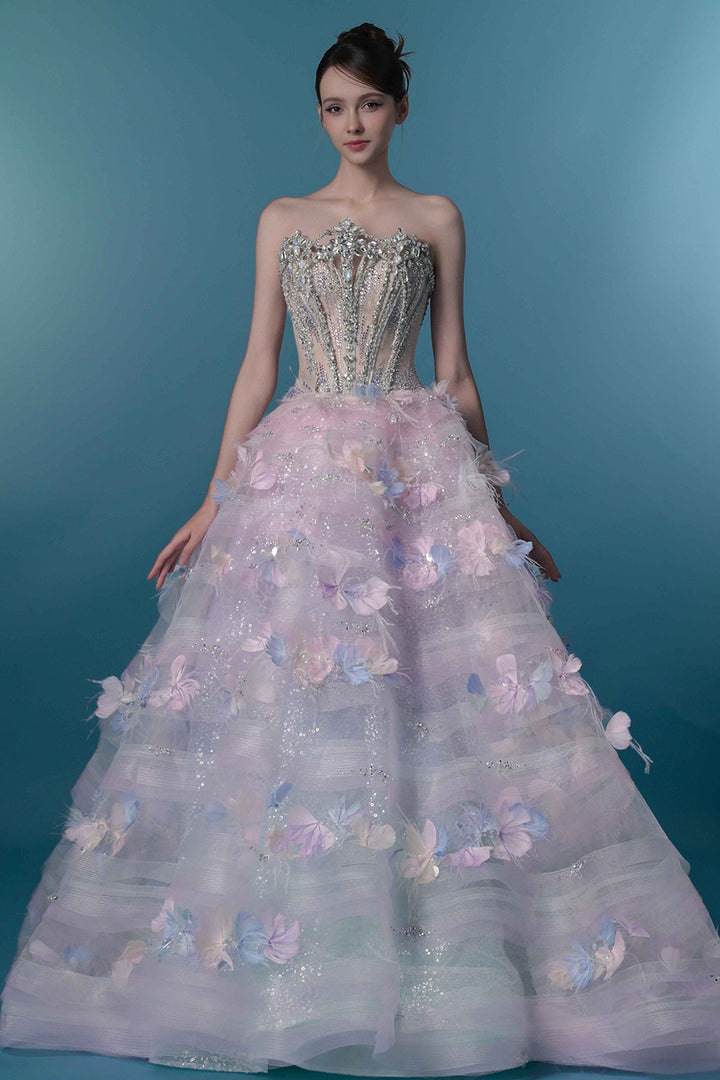A-Line Dress with 3D Floral Appliqués