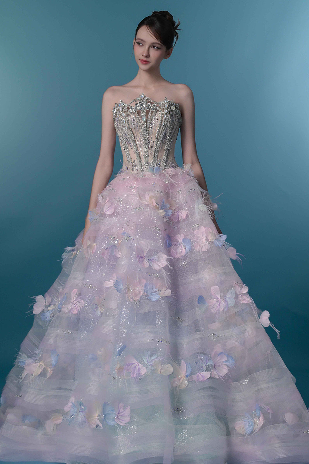 A-Line Dress with 3D Floral Appliqués
