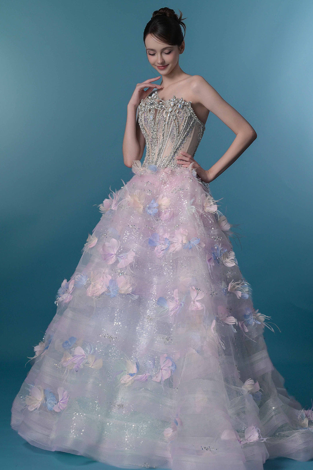 A-Line Dress with 3D Floral Appliqués