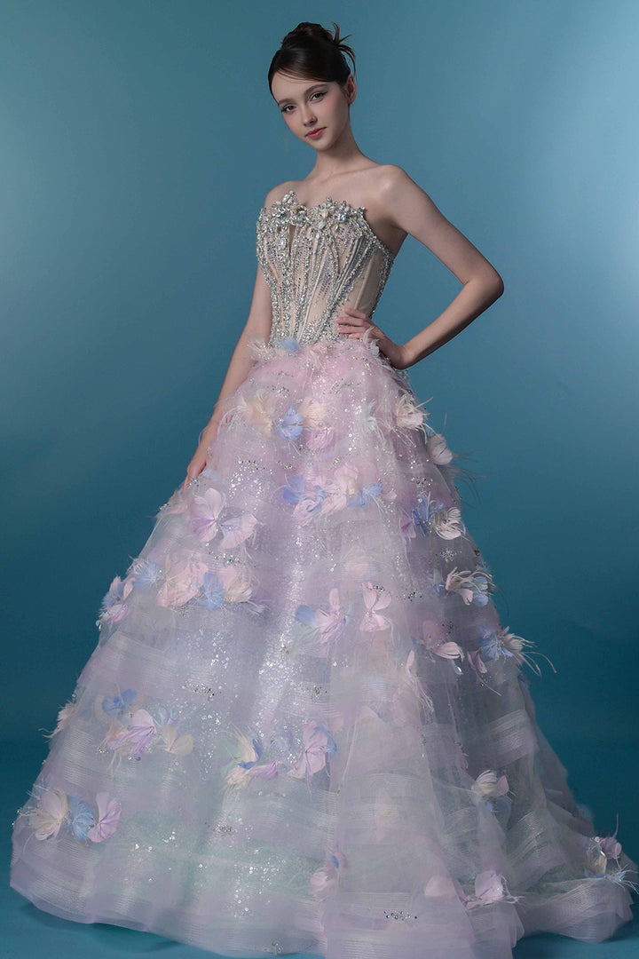 A-Line Dress with 3D Floral Appliqués