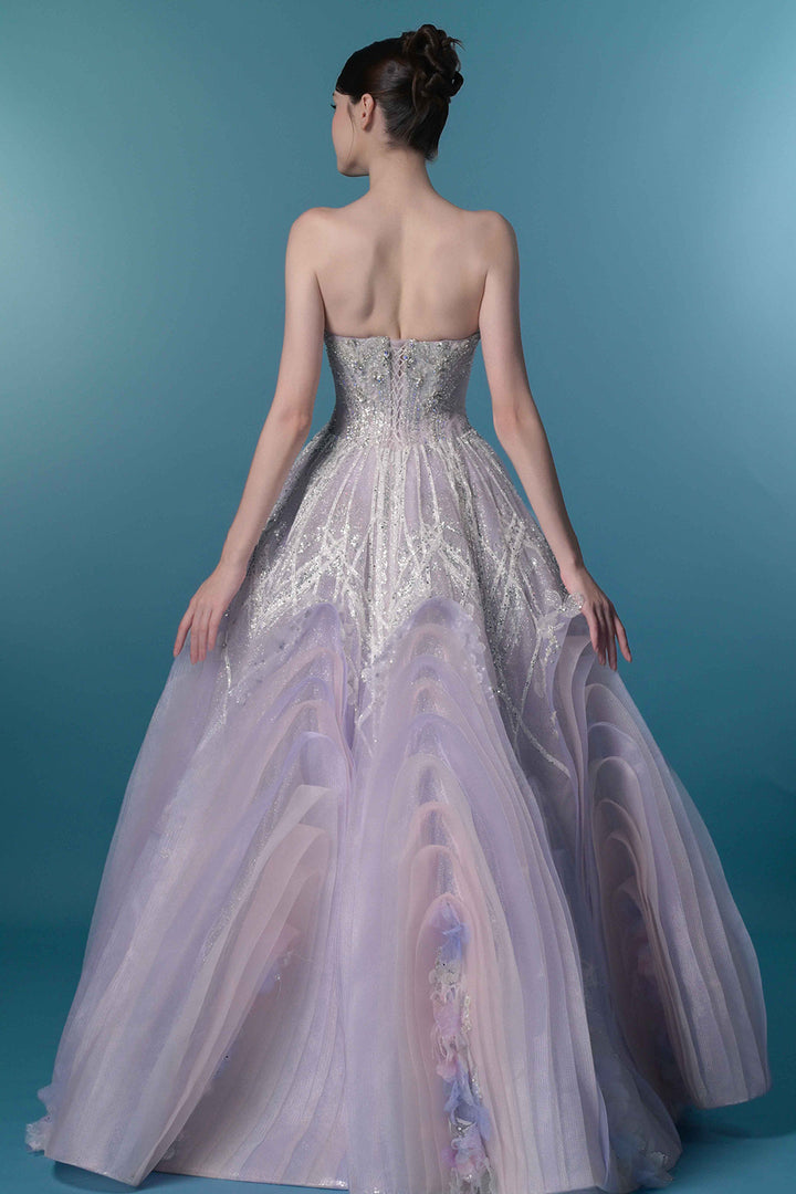 Strapless 3D Floral A-Line Dress