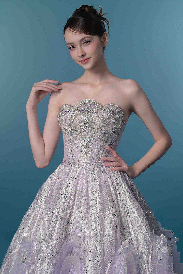 Strapless 3D Floral A-Line Dress