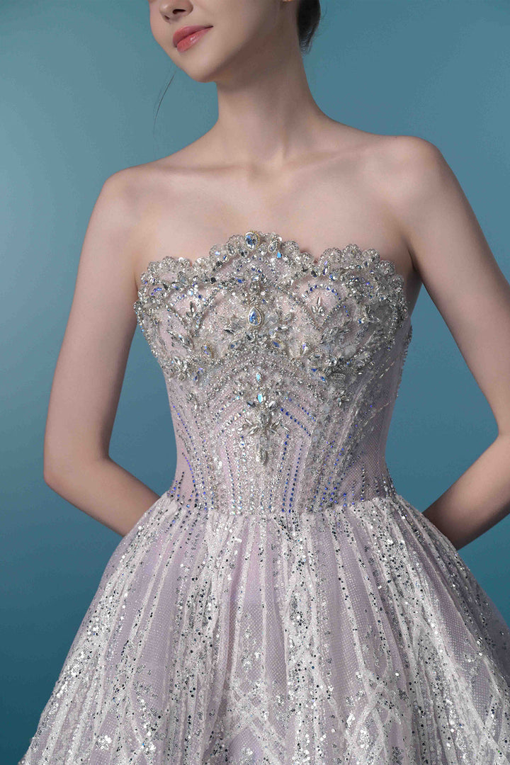 Strapless 3D Floral A-Line Dress