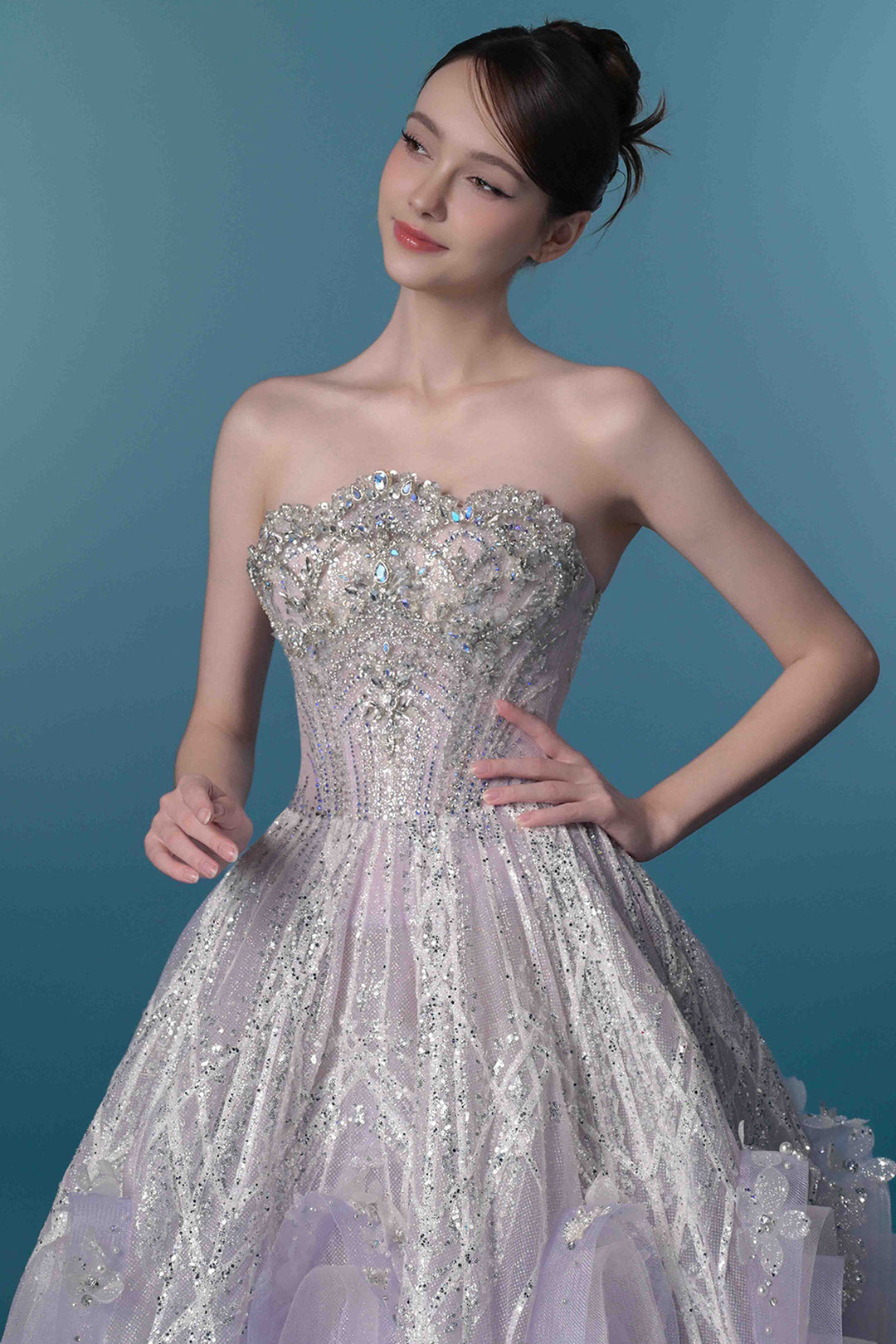 Strapless 3D Floral A-Line Dress