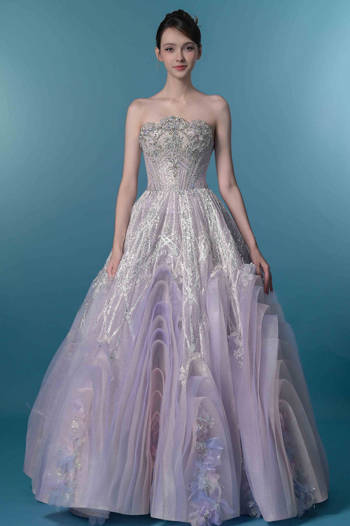 Strapless 3D Floral A-Line Dress