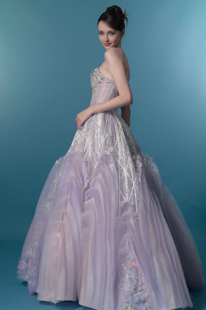 Strapless 3D Floral A-Line Dress