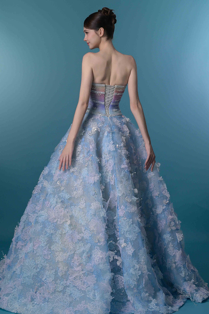 Strapless 3D Floral A-Line Dress