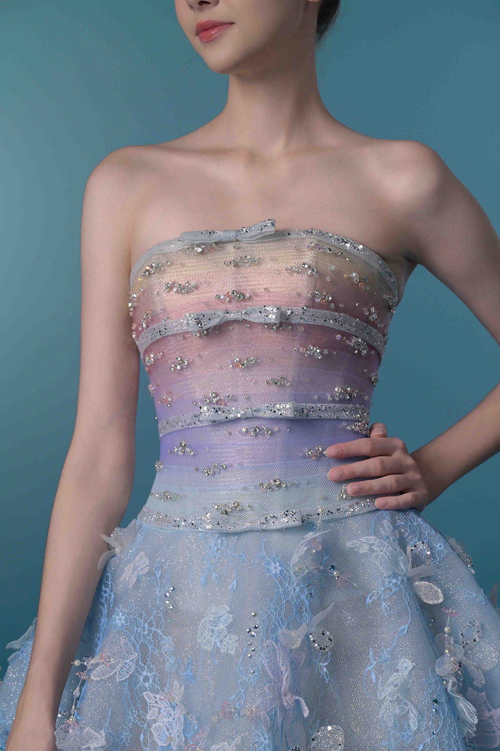 Strapless 3D Floral A-Line Dress