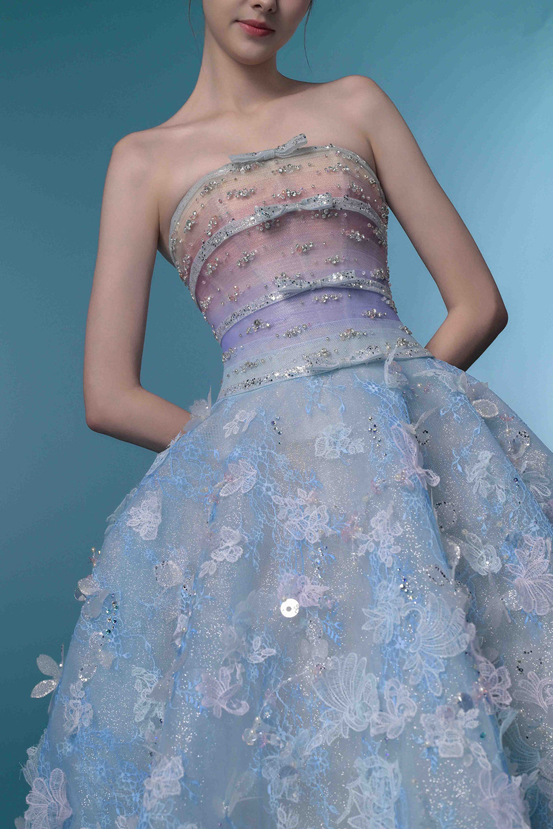 Strapless 3D Floral A-Line Dress