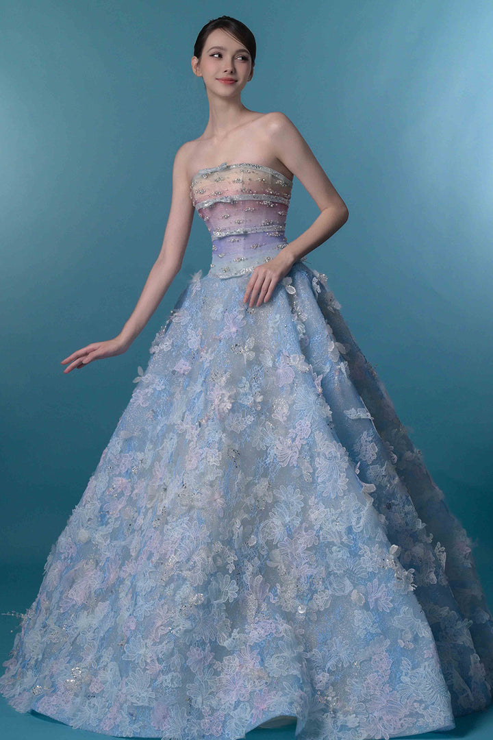 Strapless 3D Floral A-Line Dress