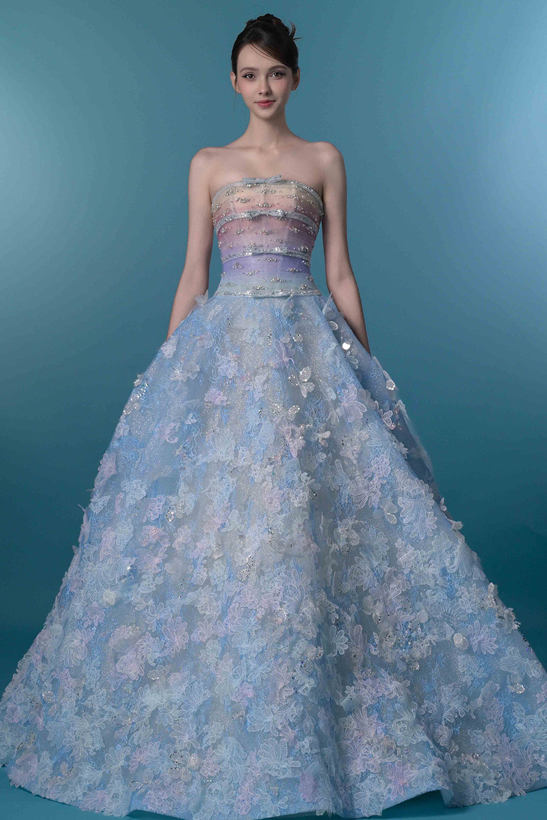 Strapless 3D Floral A-Line Dress