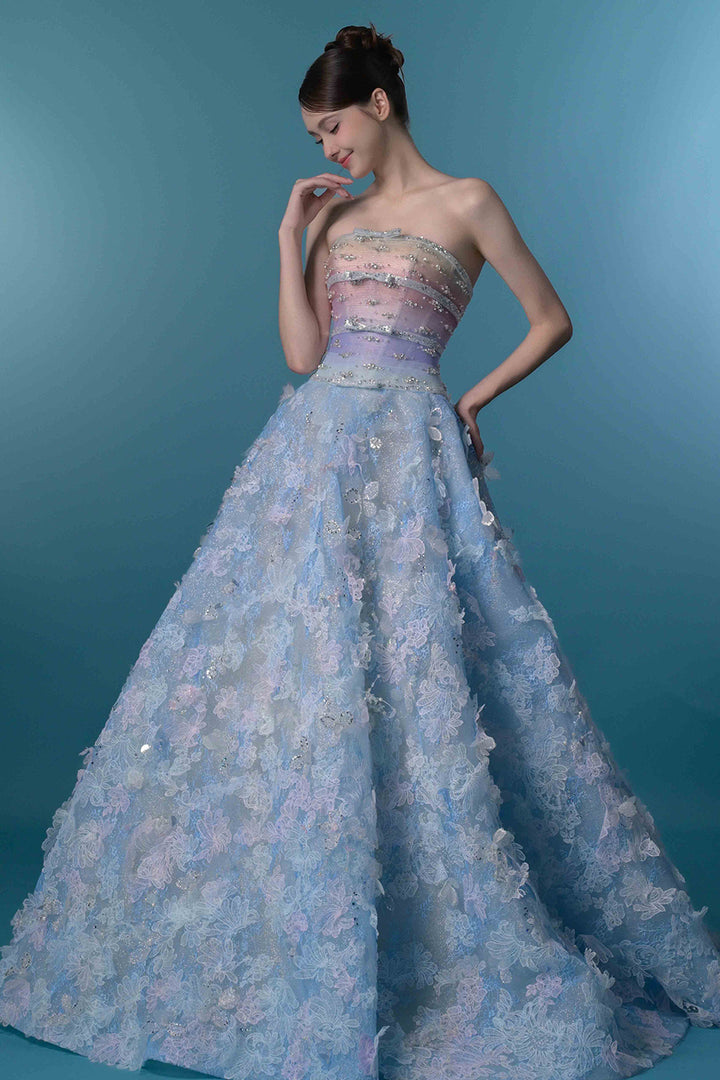 Strapless 3D Floral A-Line Dress