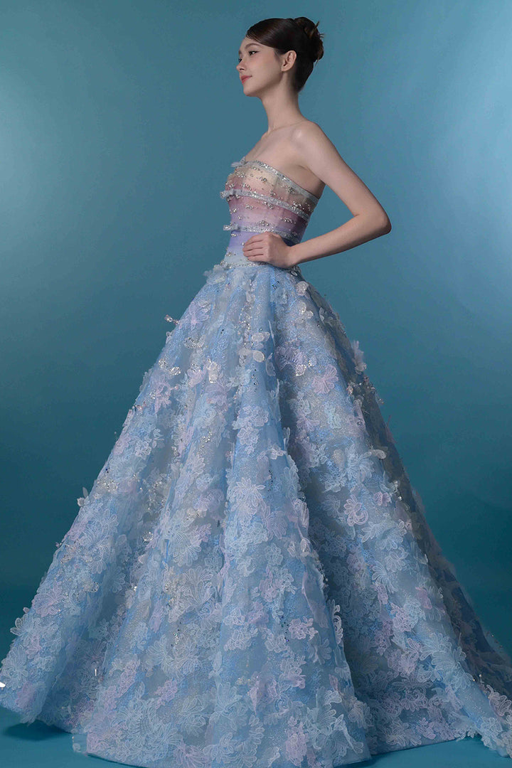 Strapless 3D Floral A-Line Dress