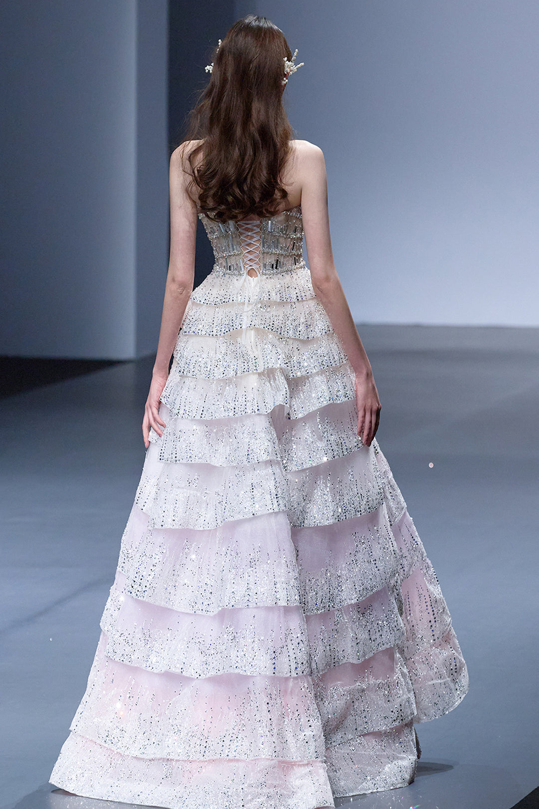 Sheer A-Line with Crystal-Bed Bodice