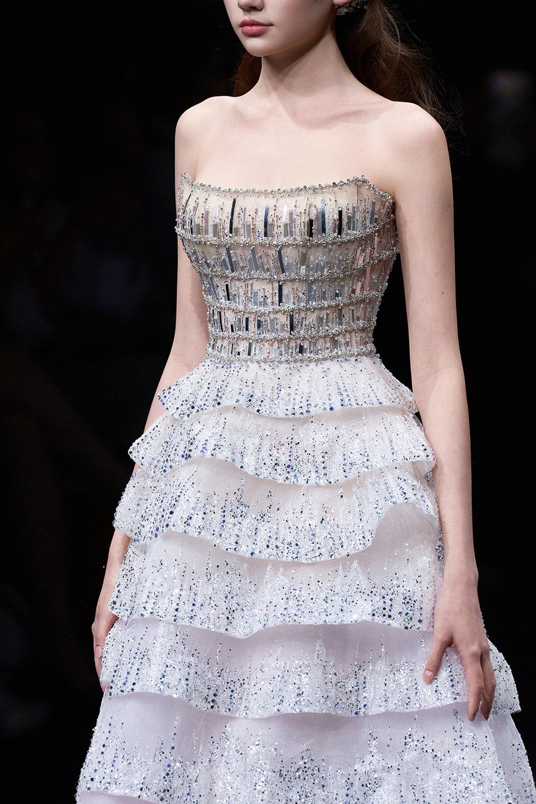 Sheer A-Line with Crystal-Bed Bodice