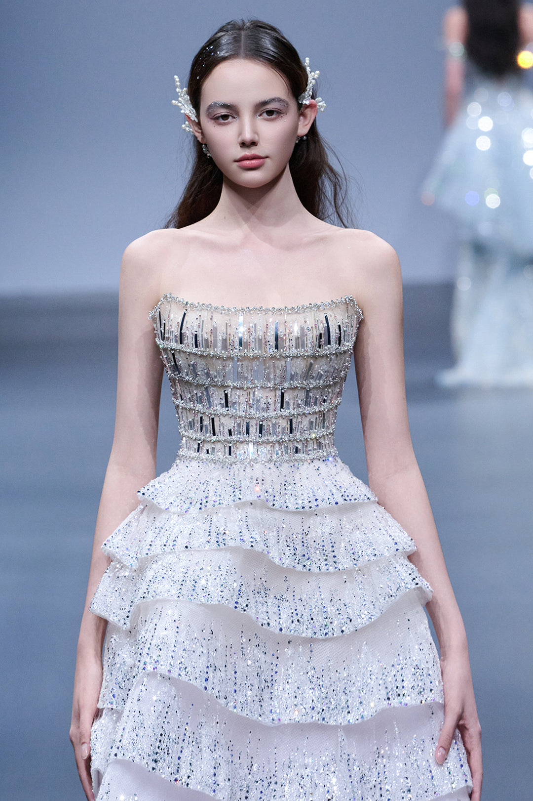 Sheer A-Line with Crystal-Bed Bodice