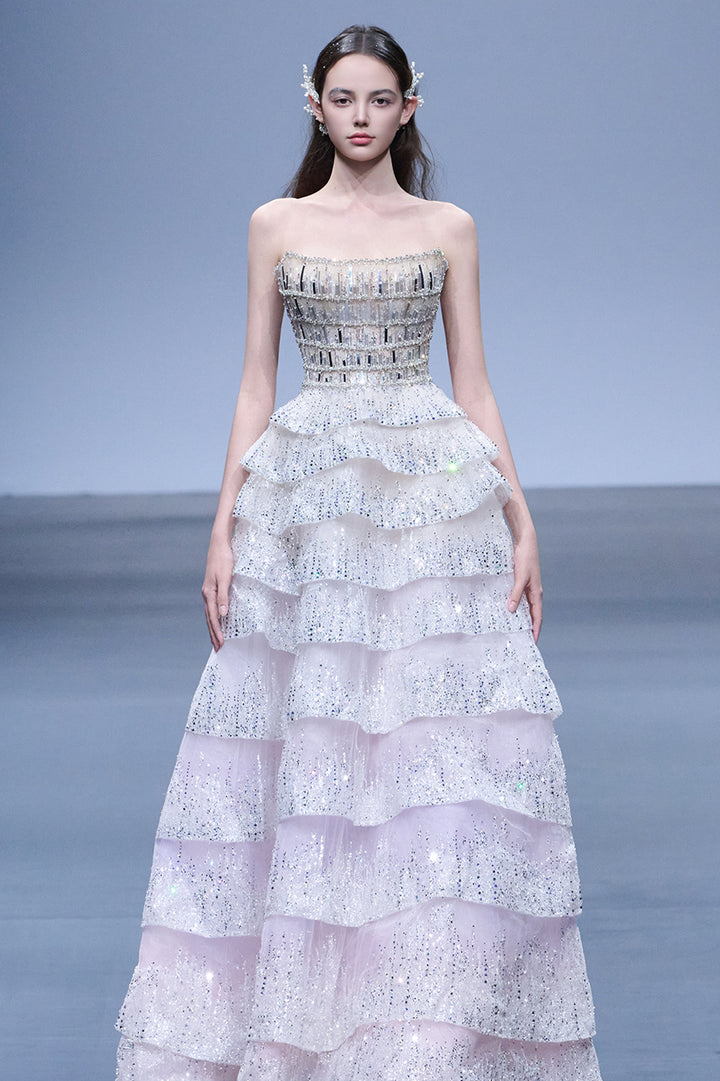Sheer A-Line with Crystal-Bed Bodice