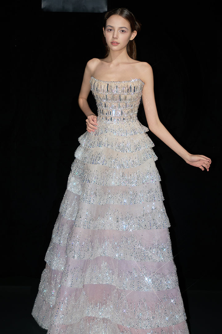 Sheer A-Line with Crystal-Bed Bodice