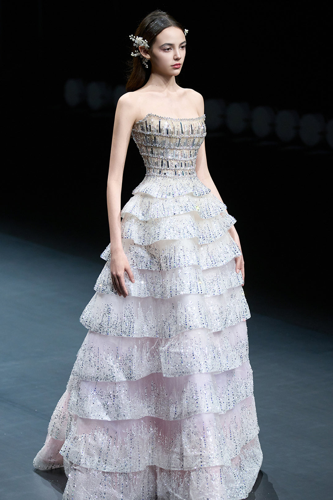Sheer A-Line with Crystal-Bed Bodice