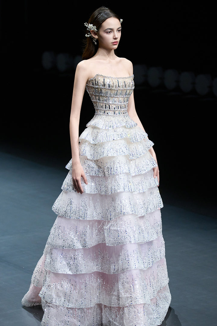 Sheer A-Line with Crystal-Bed Bodice