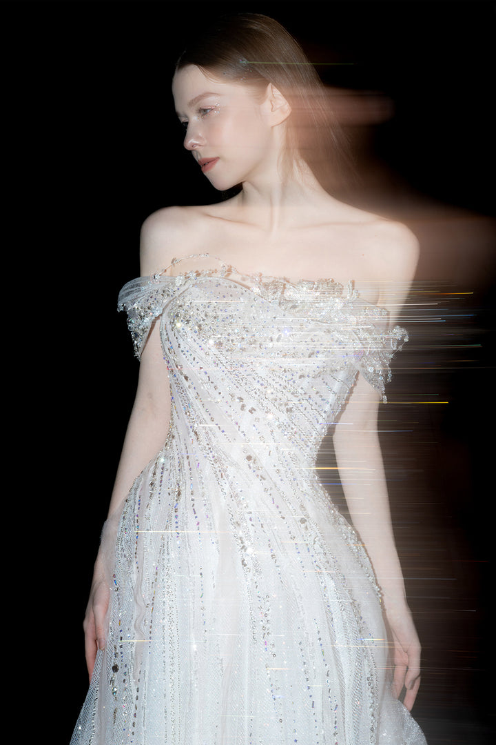 Embellished Off-The-Shoulder A-Line Dress