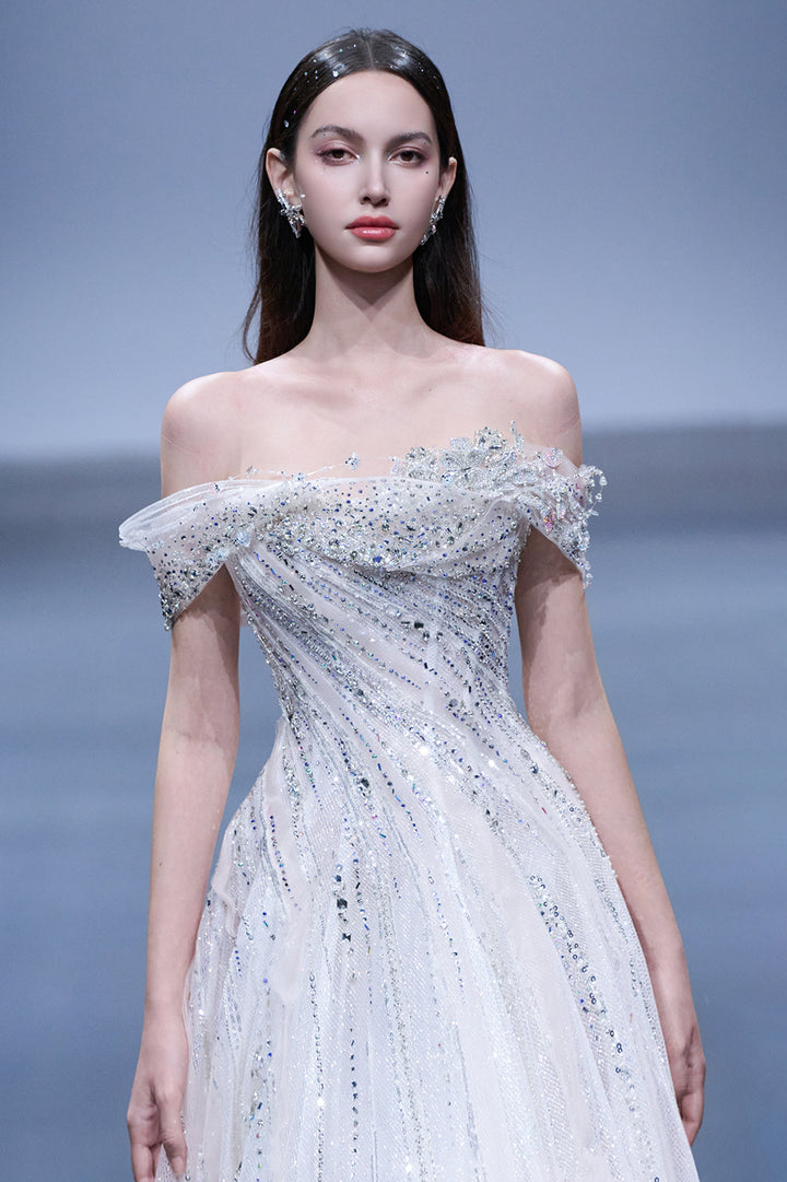 Embellished Off-The-Shoulder A-Line Dress