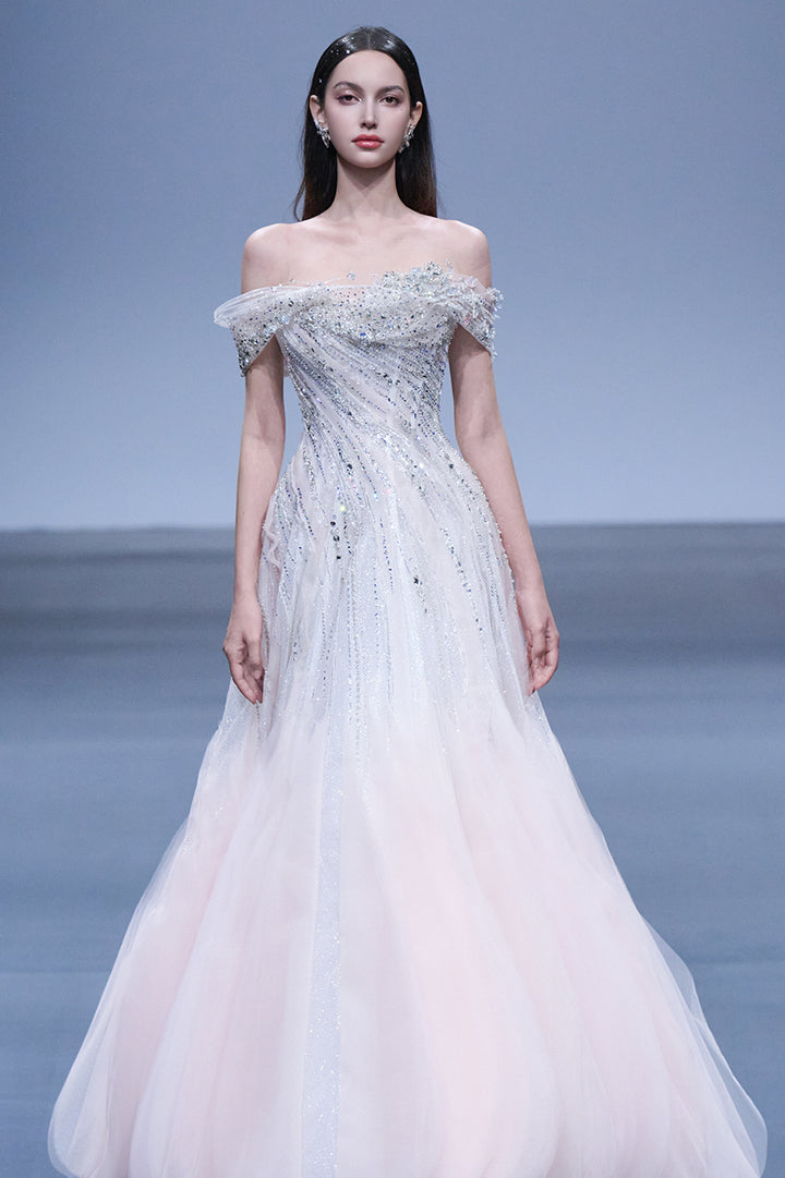 Embellished Off-The-Shoulder A-Line Dress