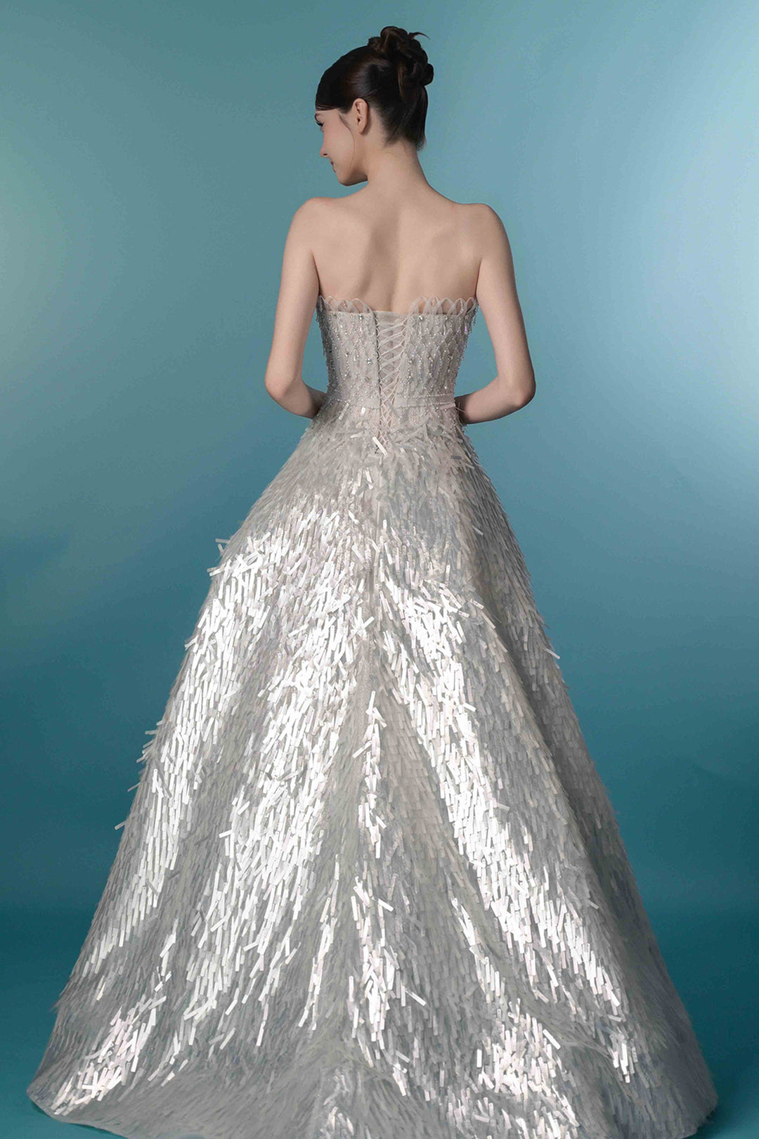 strapless fringe dress Luminous Strapless Fringe Dress White / FR 34