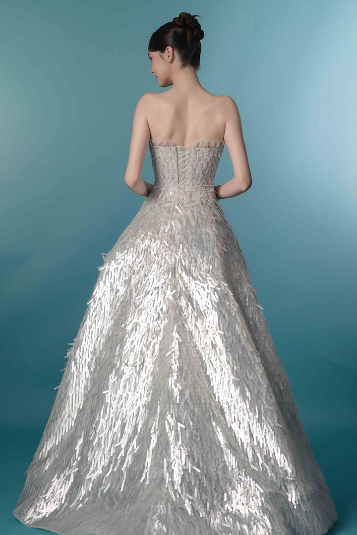 Luminous Strapless Fringe Dress